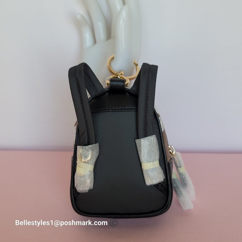 COACH Mini Court Backpack Bag Charm In Signature Canvas With Floral Print-Tan🎈⭐ - Picture 9 of 16